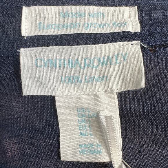 Cynthia Rowley 100% Linen Shirt WMNS L Blue Navy Long Sleeve Button Front Sheer - Picture 9 of 9